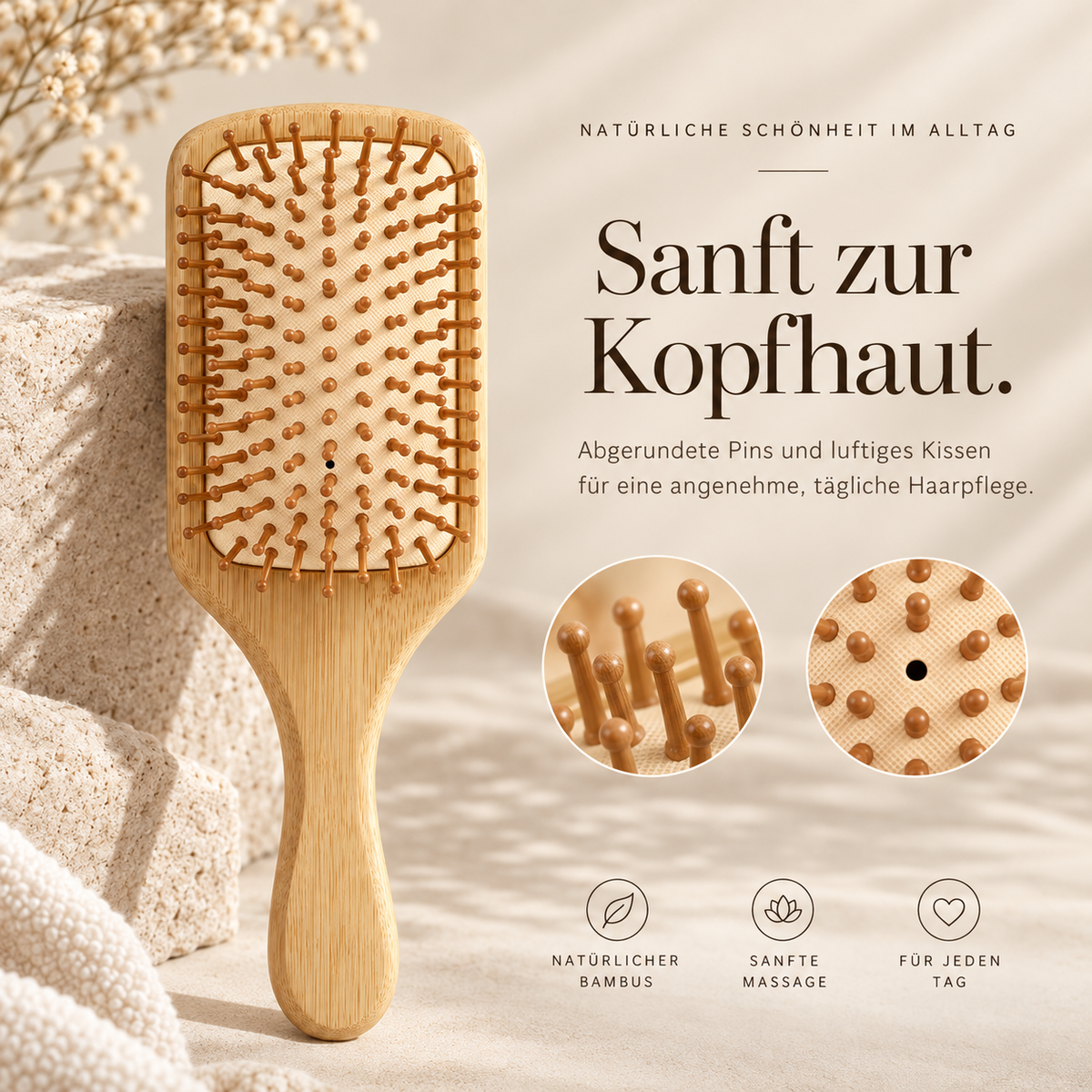 Velmera Wooden Brush |             Scalp Massage
